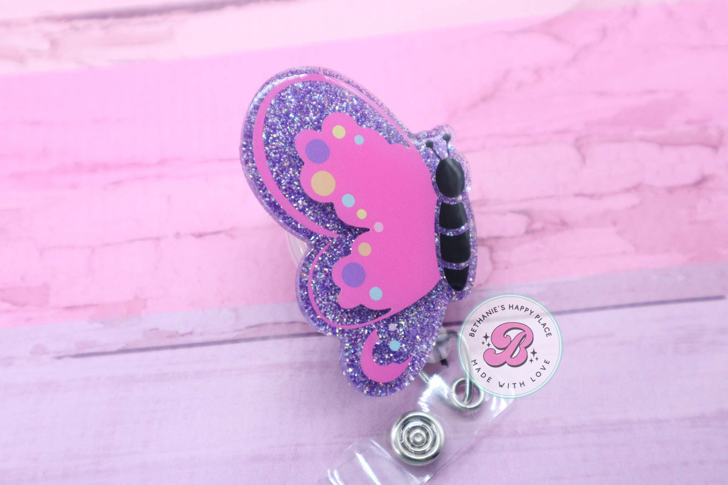 Butterfly badge reel, butterfly badge holder, glitter acrylic badge reel, butterfly gifts, badge reel nurse, teacher badge holder