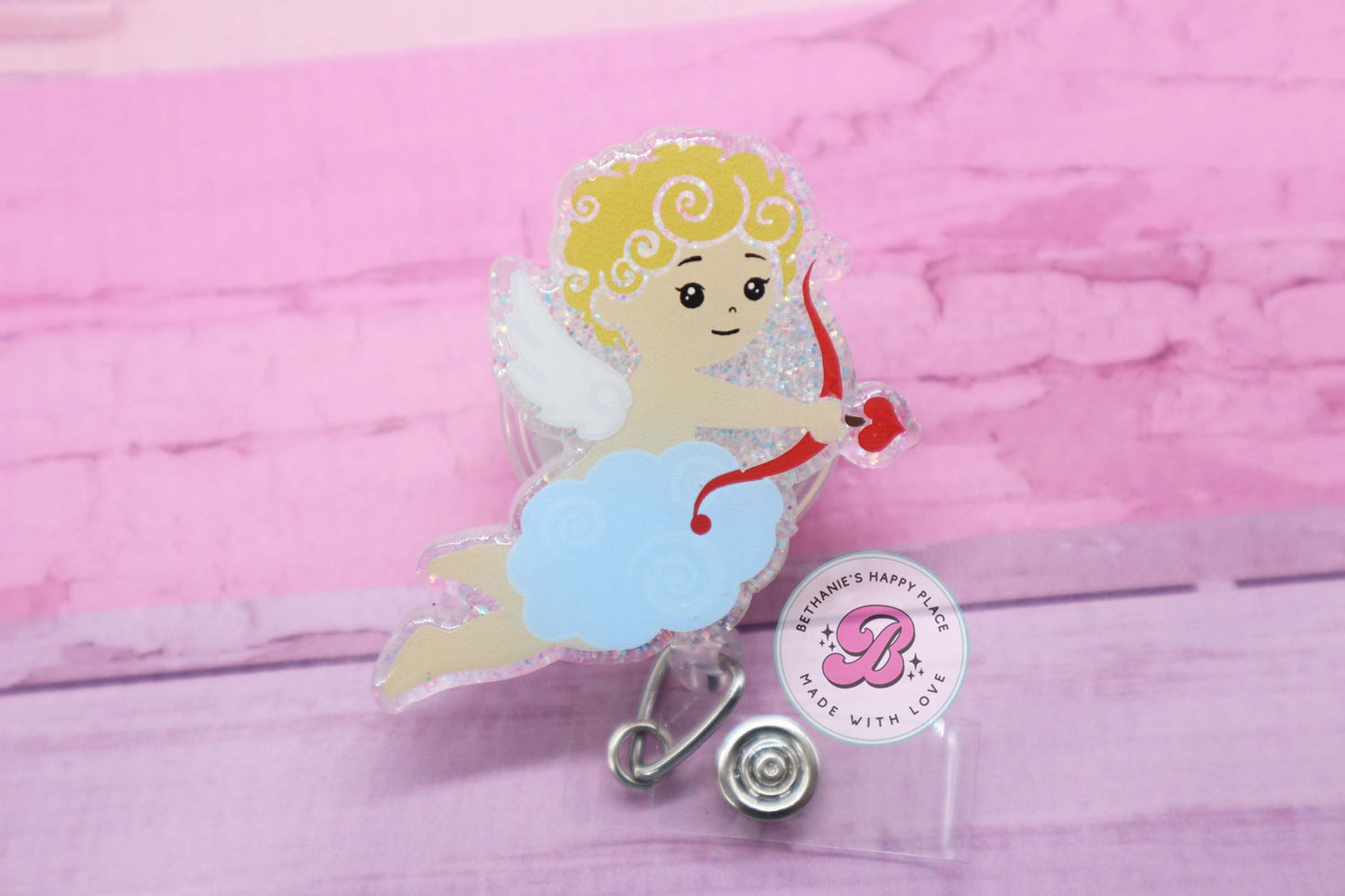 Cupid badge reel, Valentine's Day badge reel, cute cupid badge clip, badge reel nurse, teacher badge holder, cupid lanyard