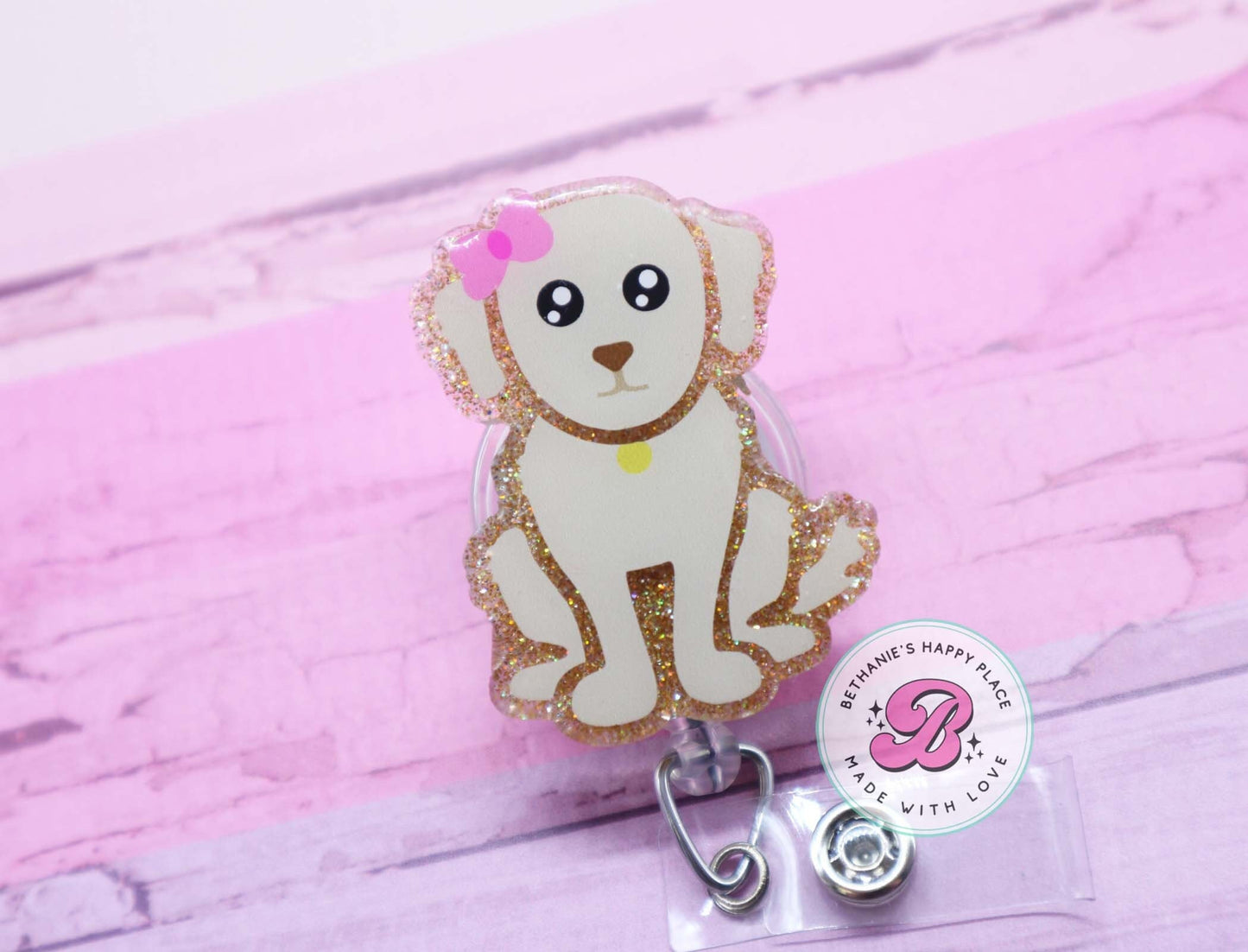 Golden retriever badge reel, dog badge reel, puppy badge holder, veterinarian badge reel, cute puppy lanyard, dog ID badge holder