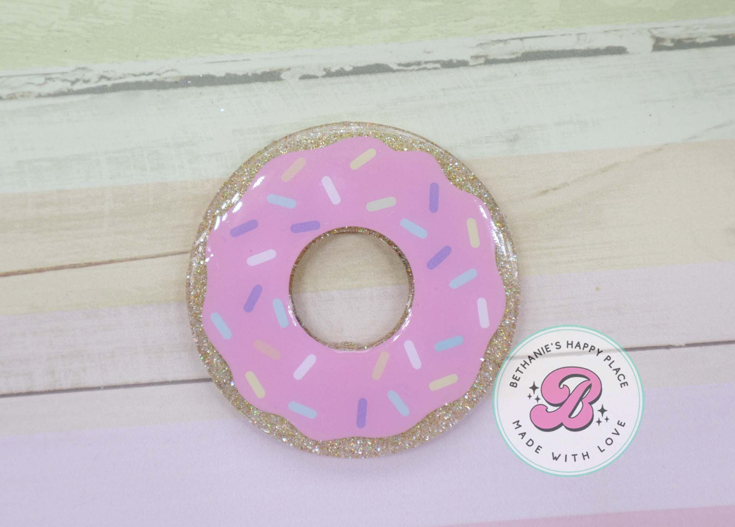 Pink donut magnet, donut fridge magnet, cute refrigerator magnet, donut gifts, acrylic glitter magnet, food gifts, breakfast magnet