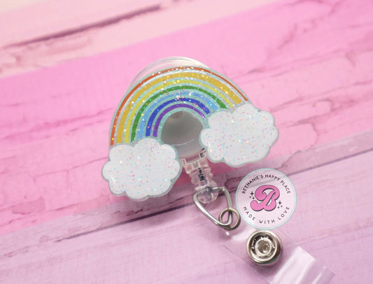 Rainbow badge reel, rainbow badge holder, rainbow gifts, badge reel nurse, badge reel teacher, cute acrylic badge reel, rainbow badge clip