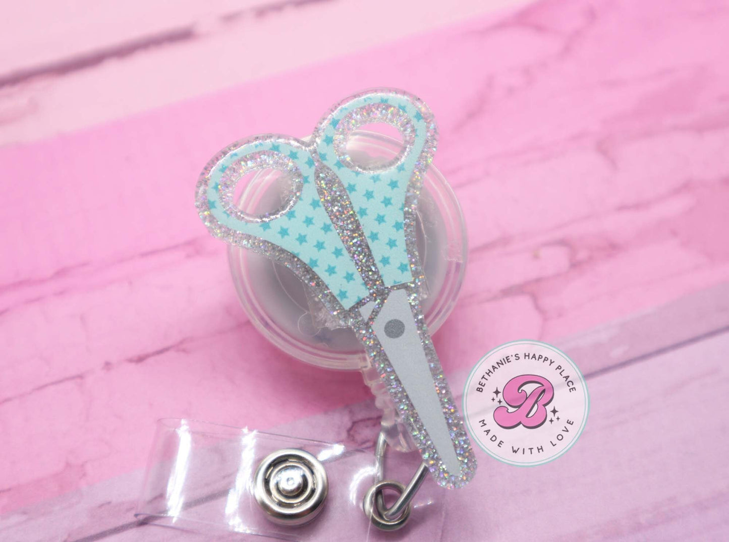 Scissors badge reel, teacher badge reel, teacher badge clip, scissors lanyard, acrylic badge holder, gift for teacher, crafter gift