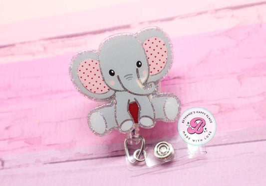 Elephant badge holder - Valentine elephant badge reel - Valentine's Day badge reel - elephant badge clip - elephant lanyard - ID badge reel