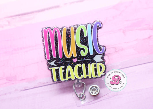 Music teacher badge reel, music teacher gifts, music teacher retractable badge holder, teacher badge clip, ID badge holder for teacher