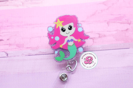 Mermaid badge reel, mermaid badge holder, badge reel nurse, medical ID holder, mermaid gifts, glitter acrylic badge reel, cute mermaid