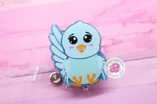 Blue bird badge reel, blue bird badge holder, bird gifts, bird lanyard, badge reel nurse, glitter acrylic badge holder, bird badge clip