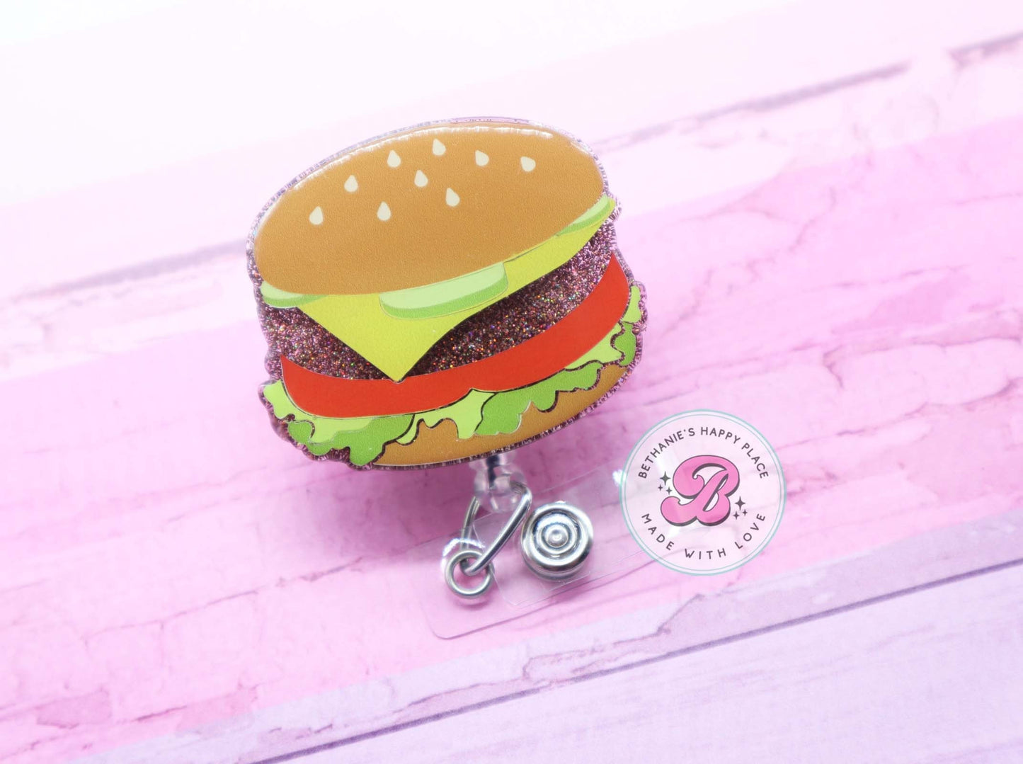 Cheeseburger badge reel, cheeseburger badge clip, food badge reel, cute burger badge holder, food gifts, cook badge reel, funny badge clip