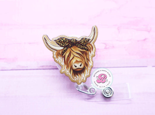 Highland cow badge reel, cow badge holder, highland cow gifts, farm animal badge holder, medical ID badge reel, ID holder, badge reel nurse