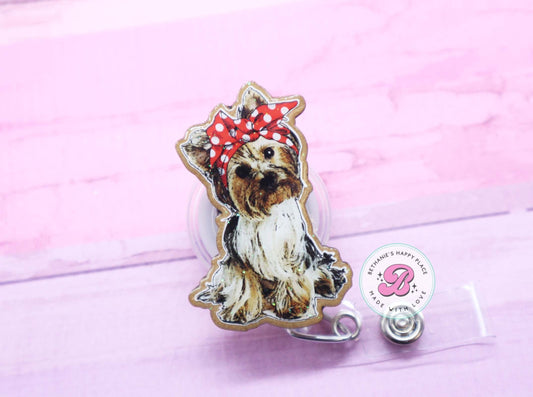 Yorkie badge reel, yorkshire terrier badge holder, yorkie gifts, dog gifts, dog badge holder, dog lanyard, badge clip for vet