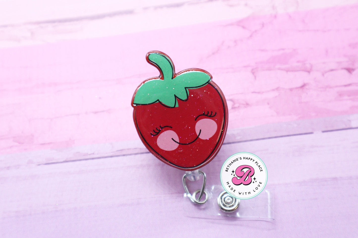 Cute strawberry badge reel, strawberry badge holder, fruit badge reel, cute badge reel, medical ID badge reel, badge reel for nurse