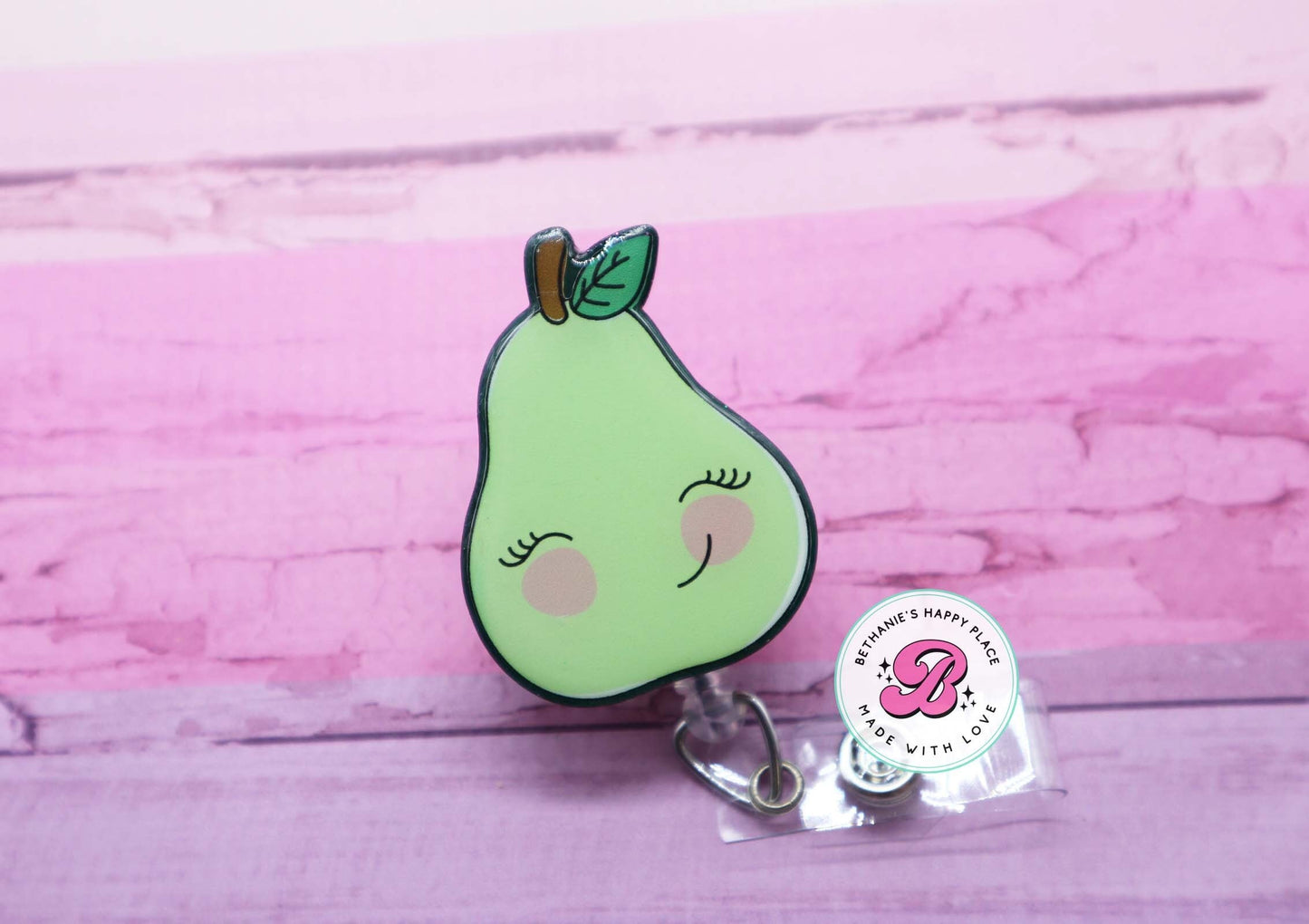 Pear badge reel, pear badge holder, fruit badge reel, nutritionist, medical ID holder, fruit gifts, retractable lanyard, pediatric badge