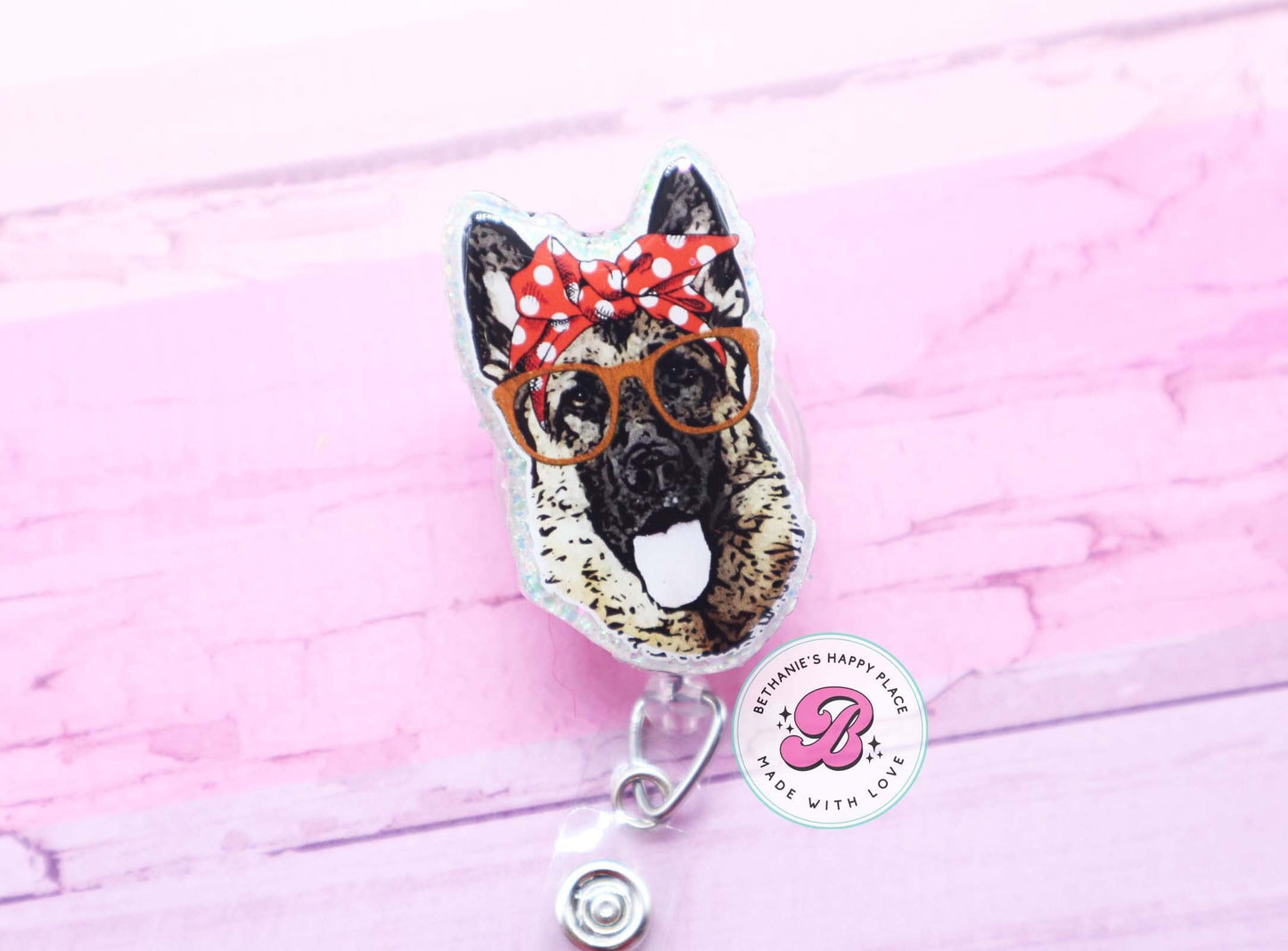 German Shepherd badge reel, dog badge reel, dog badge holder, German Shepherd gifts, dog gifts, badge reel vet, badge holder nurse