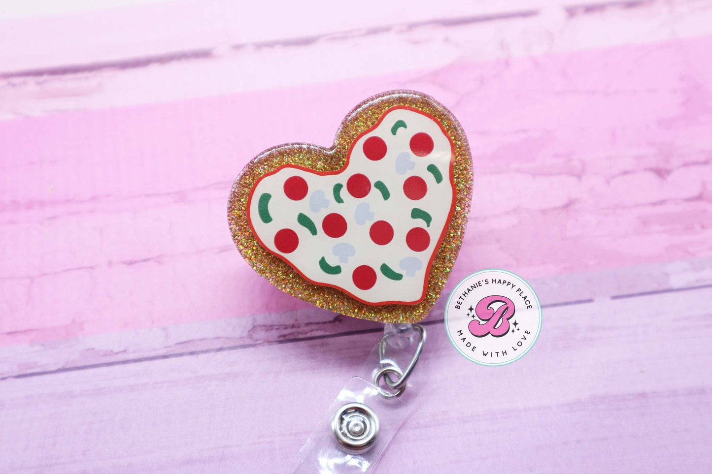 Pizza heart badge reel, heart pizza badge holder, pizza gifts, nurse badge reel, pizza lanyard, badge reel for teacher, medical ID holder