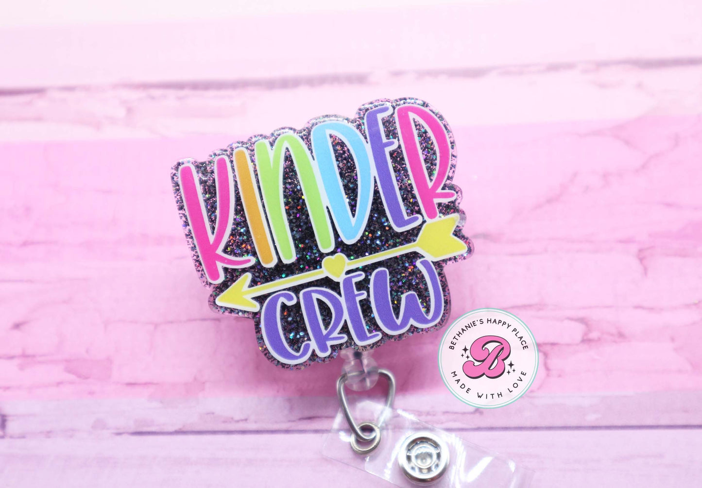 Kinder crew badge reel, Kindergarten badge reel, Kindergarten teacher badge holder, kinder teacher gifts, retractable ID holder, lanyard