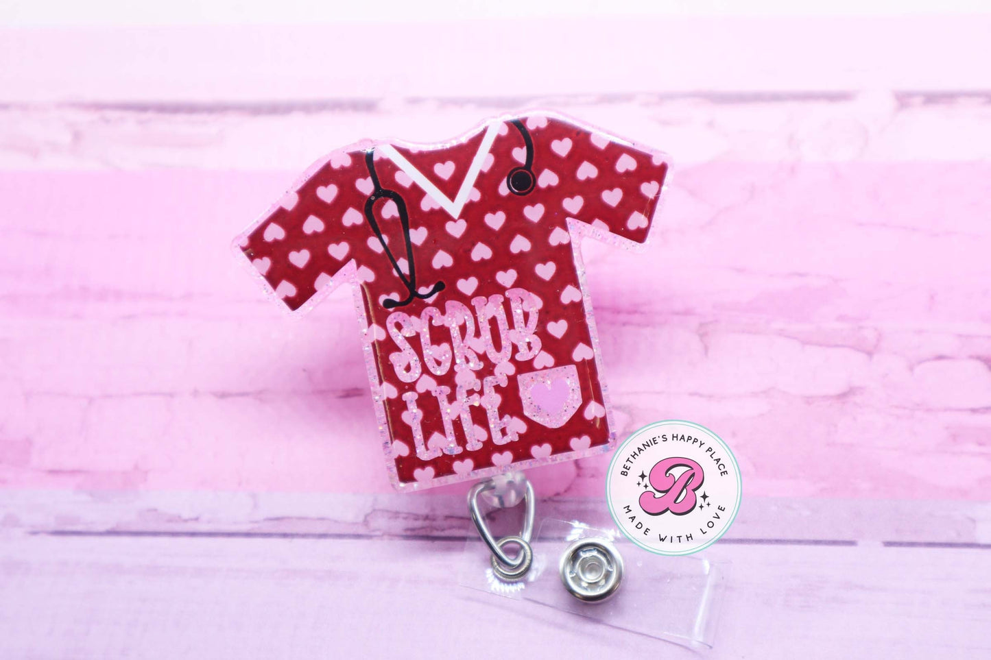 Heart scrubs badge reel, Valentine's Day nurse badge reel, scrub life badge reel, nurse ID holder, cute badge holder for nurse