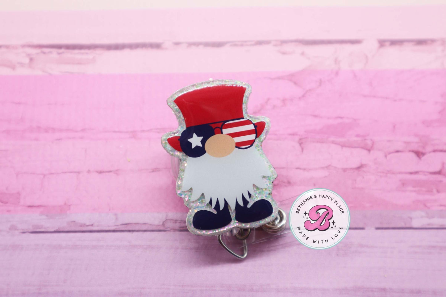 Patriotic gnome badge reel, 4th of July gnome badge reel, gnome badge holder, badge reel nurse, patriotic badge reel, gnome gifts