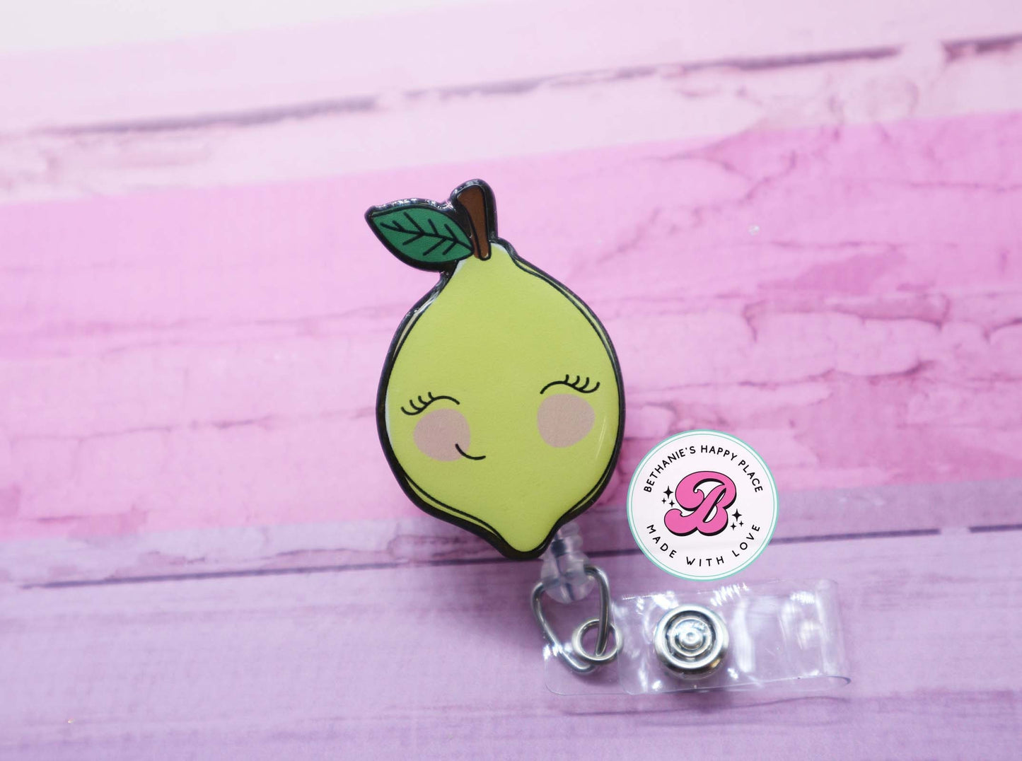 Lemon badge holder, lemon badge reel, cute lemon badge reel, fruit gifts, lemon gifts, fruit badge holder, retractable ID holder for nurse