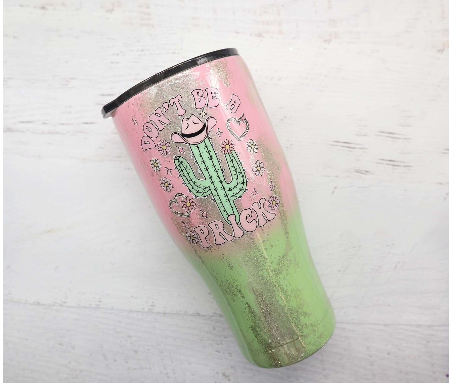 READY TO SHIP 24oz cactus glitter tumbler - don't be a prick - funny glitter tumbler - western cactus tumbler