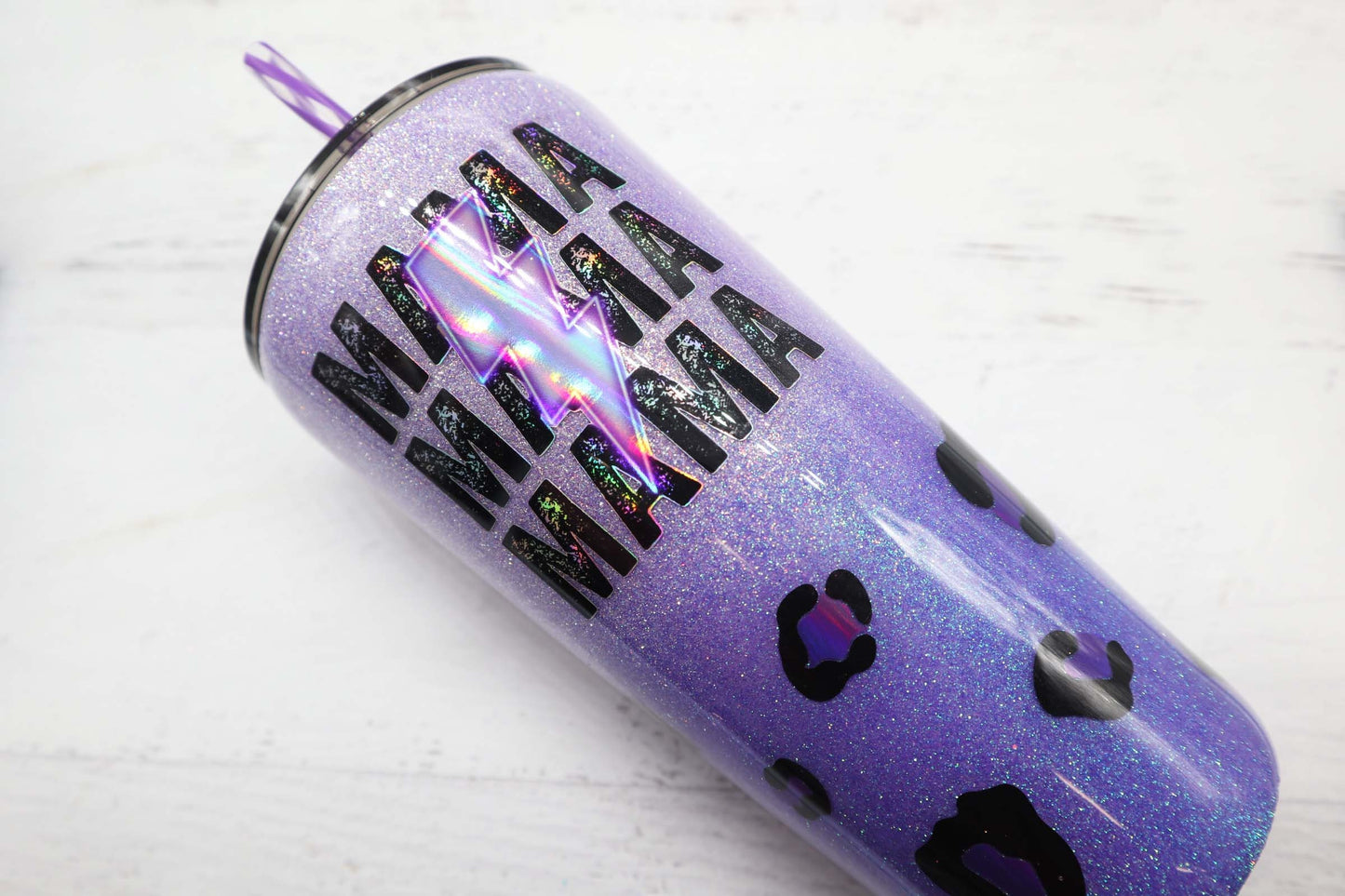 READY TO SHIP mama purple leopard glitter tumbler, purple ombre glitter tumbler, epoxy tumbler, personalized mama tumbler