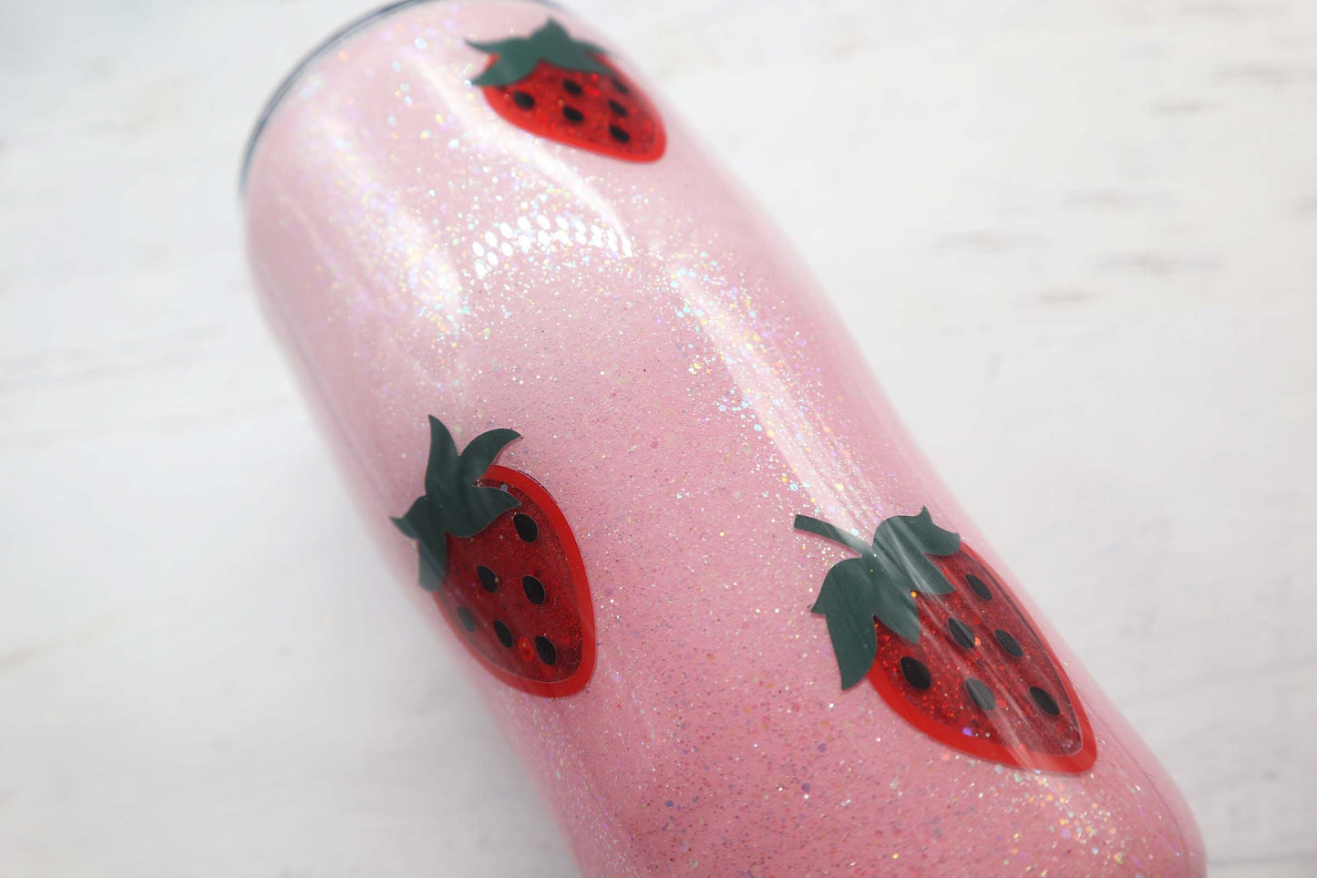 READY TO SHIP 20oz strawberry glitter tumbler, personalized strawberry travel cup, strawberry gifts, epoxy glitter tumbler, custom tumbler