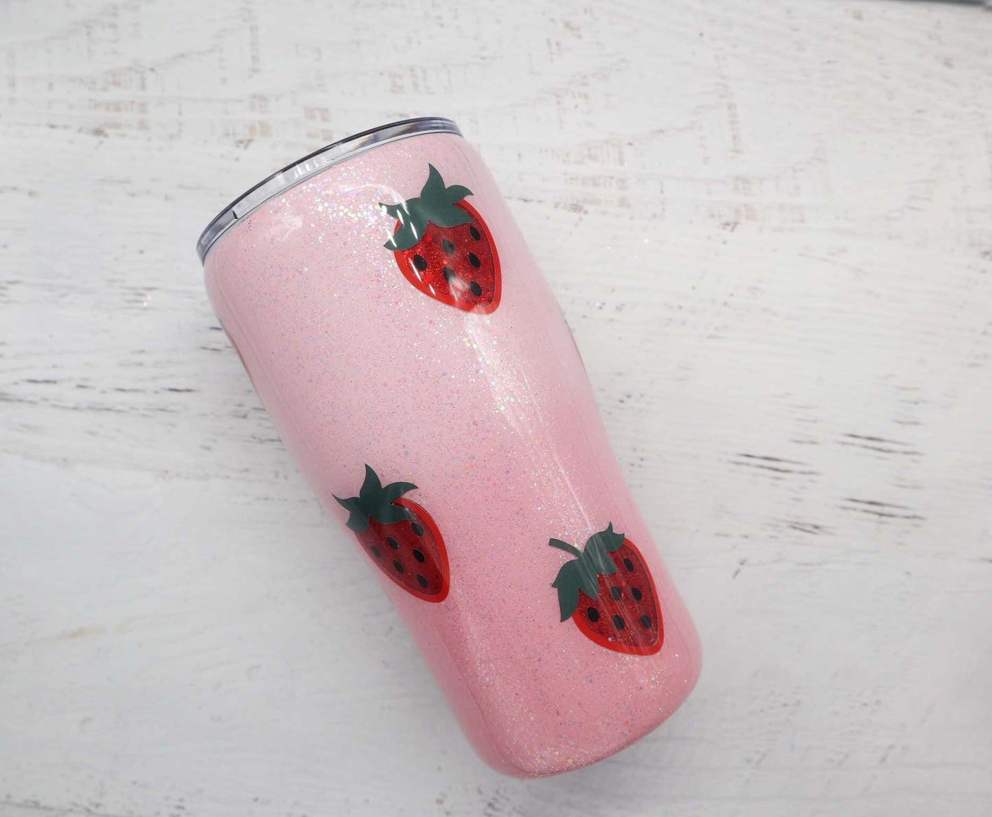 READY TO SHIP 20oz strawberry glitter tumbler, personalized strawberry travel cup, strawberry gifts, epoxy glitter tumbler, custom tumbler