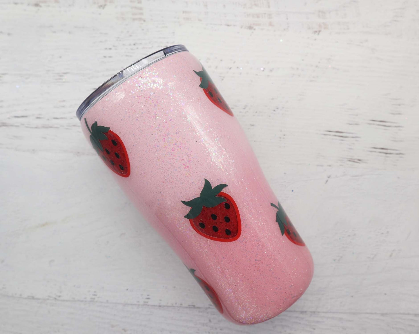 READY TO SHIP 20oz strawberry glitter tumbler, personalized strawberry travel cup, strawberry gifts, epoxy glitter tumbler, custom tumbler