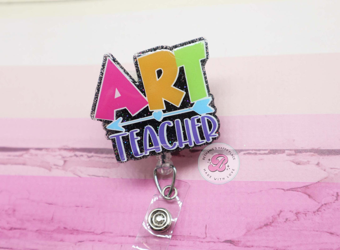 Art teacher badge reel, art teacher badge holder, badge clip, art teacher gifts, teacher appreciation gifts, ID holder, lanyard