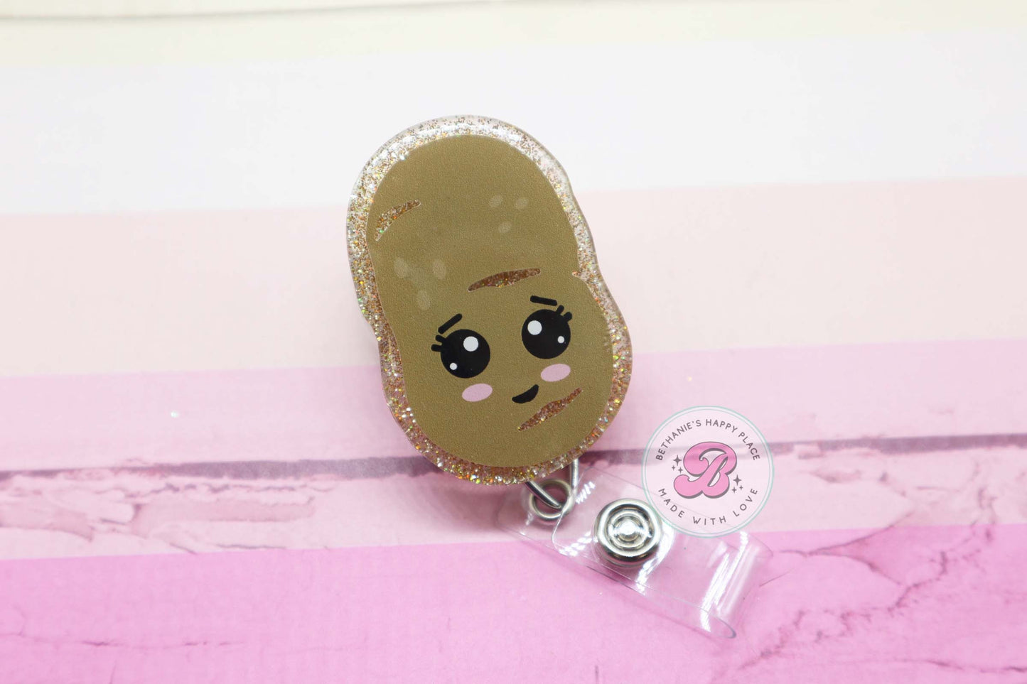 Potato badge reel, cute potato badge reel, potato badge holder, ID holder, retractable lanyard, retractable badge reel