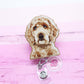 Goldendoodle badge holder, goldendoodle gifts, dog badge reel, puppy badge reel, nurse badge reel, badge clip, retractable badge reel