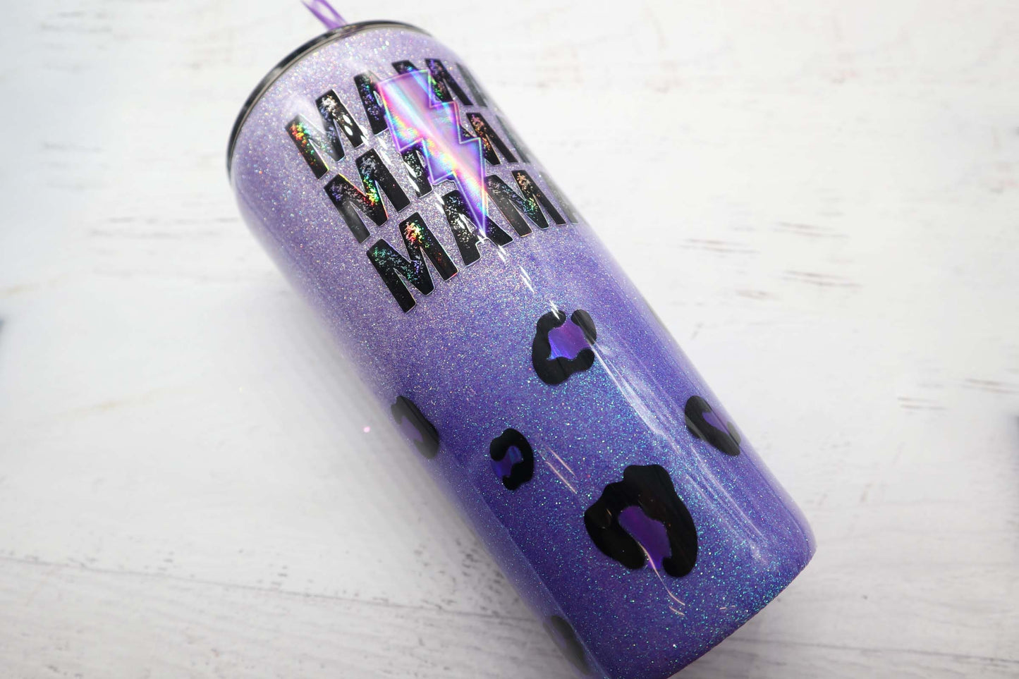 READY TO SHIP mama purple leopard glitter tumbler, purple ombre glitter tumbler, epoxy tumbler, personalized mama tumbler