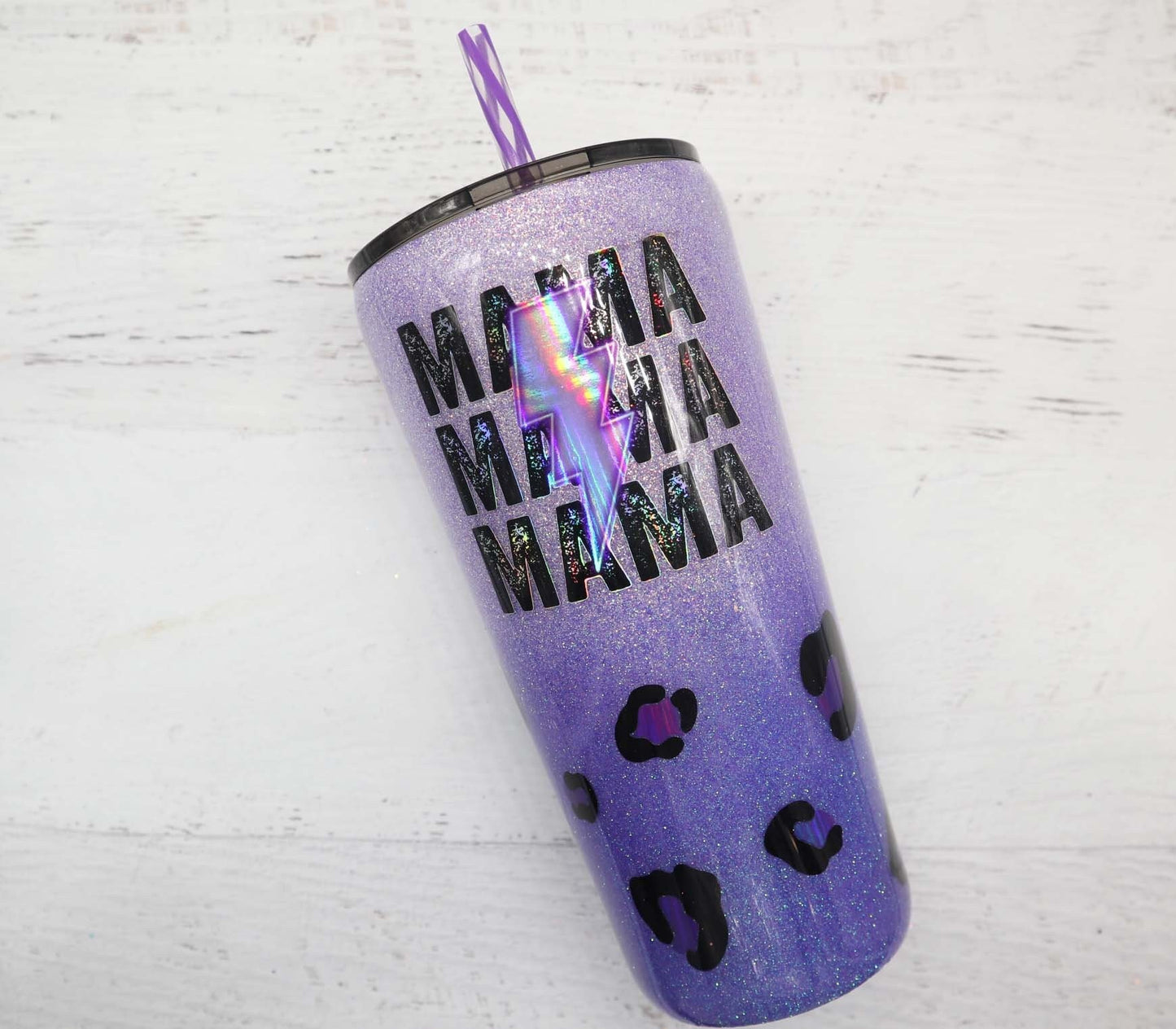 READY TO SHIP mama purple leopard glitter tumbler, purple ombre glitter tumbler, epoxy tumbler, personalized mama tumbler