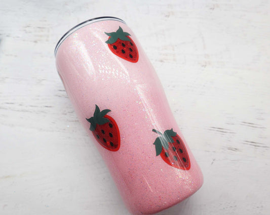 READY TO SHIP 20oz strawberry glitter tumbler, personalized strawberry travel cup, strawberry gifts, epoxy glitter tumbler, custom tumbler