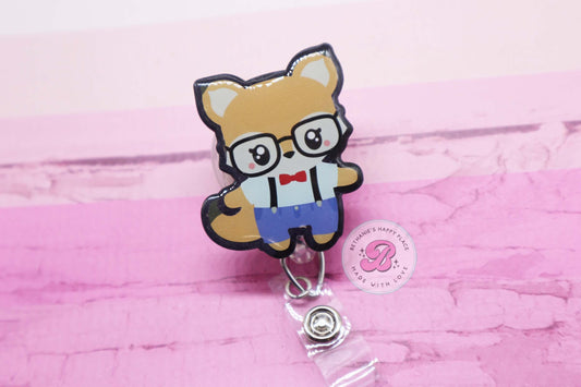 Nerdy fox badge reel, fox badge reel, cute fox badge holder, retractable lanyard, fox gifts, teacher badge reel, badge reel nurse