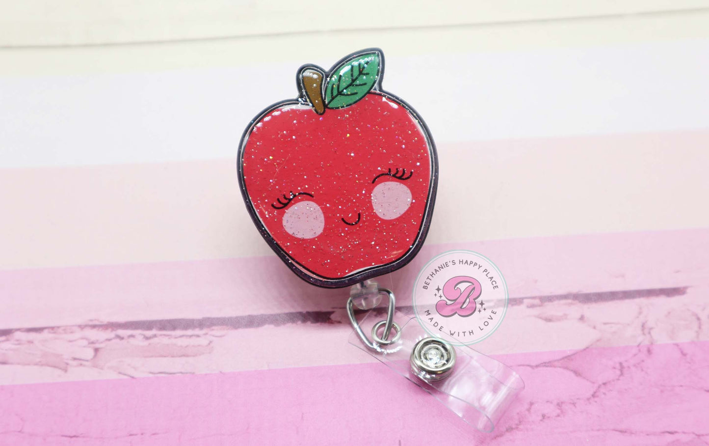 Cute apple badge reel, teacher badge holder, badge reel teacher, gift for teacher, lanyard, ID badge clip, apple retractable ID holder