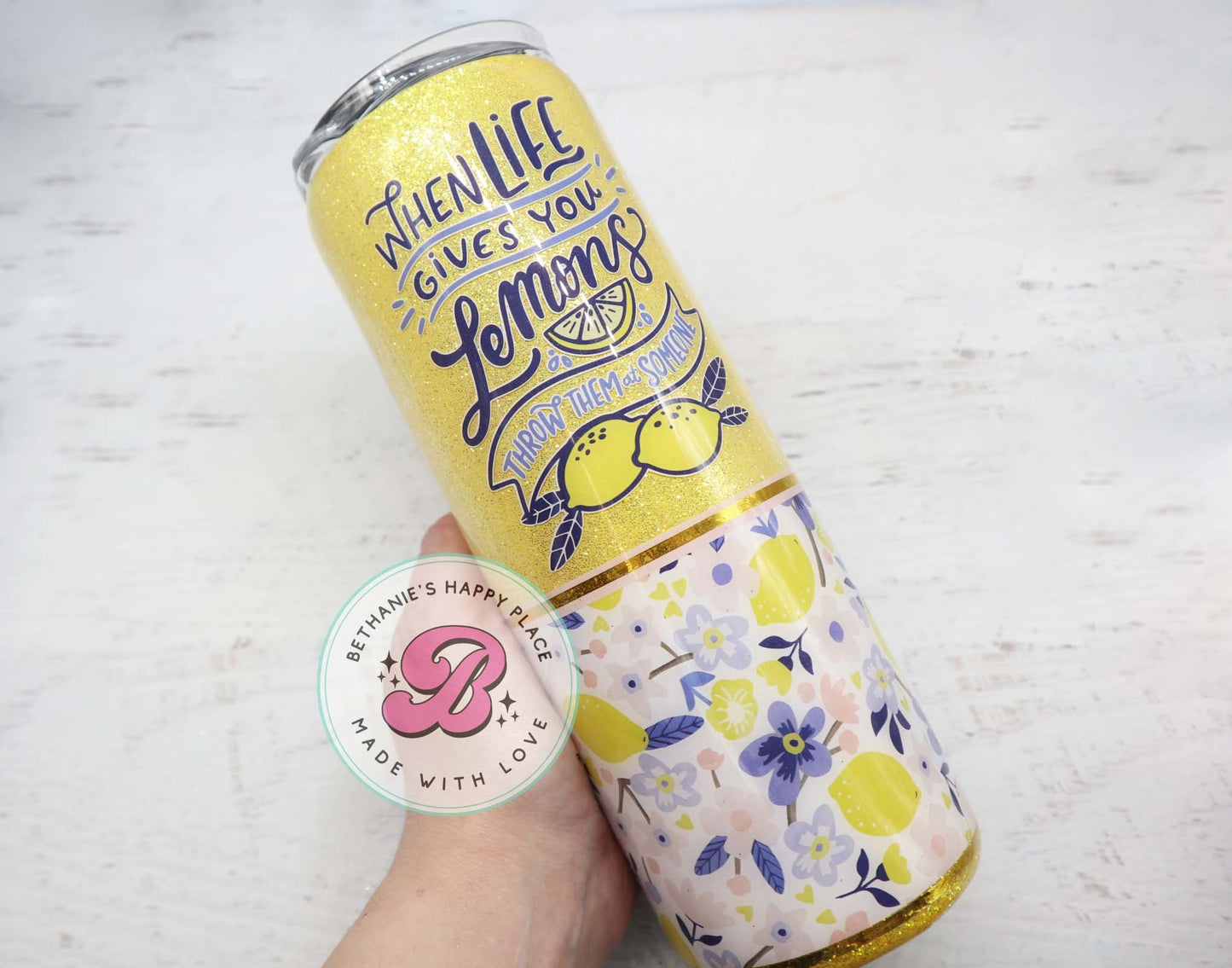 READY TO SHIP 20oz lemon glitter tumbler, funny lemon glitter tumbler, lemon gifts, when life gives you lemons throw them at someone