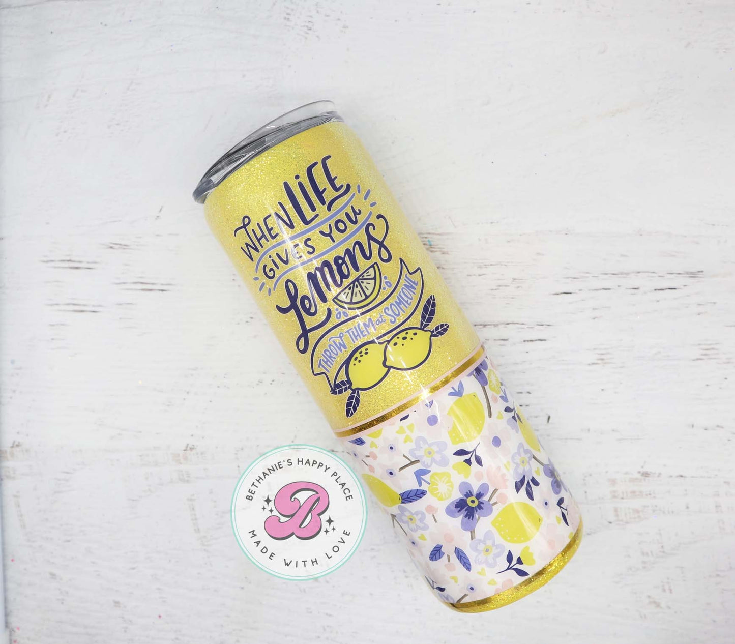 READY TO SHIP 20oz lemon glitter tumbler, funny lemon glitter tumbler, lemon gifts, when life gives you lemons throw them at someone