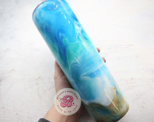 READY TO SHIP 30oz beach swirl marble tumbler, alcohol ink tumbler, custom tumbler, travel cup, swirl tumbler, personalized tumbler for her