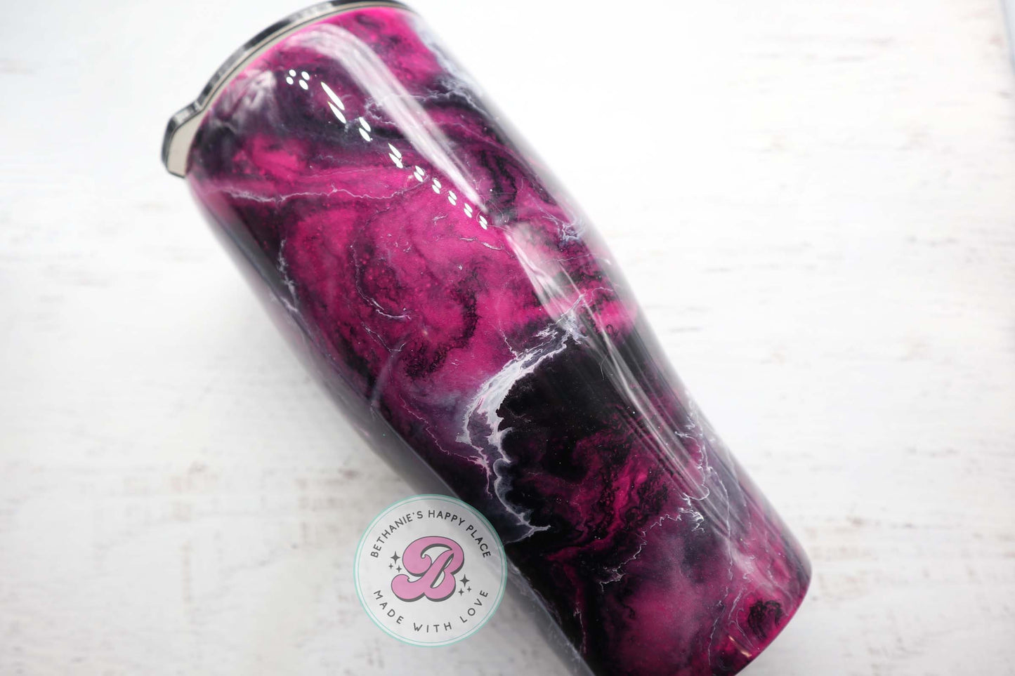 READY TO SHIP 24oz pink and black marble tumbler, alcohol ink tumbler, custom tumbler, travel cup, swirl tumbler