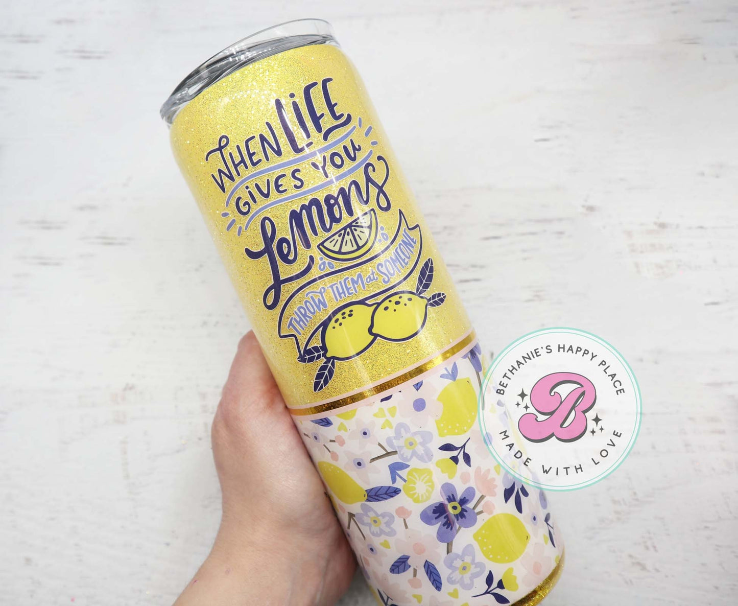 READY TO SHIP 20oz lemon glitter tumbler, funny lemon glitter tumbler, lemon gifts, when life gives you lemons throw them at someone