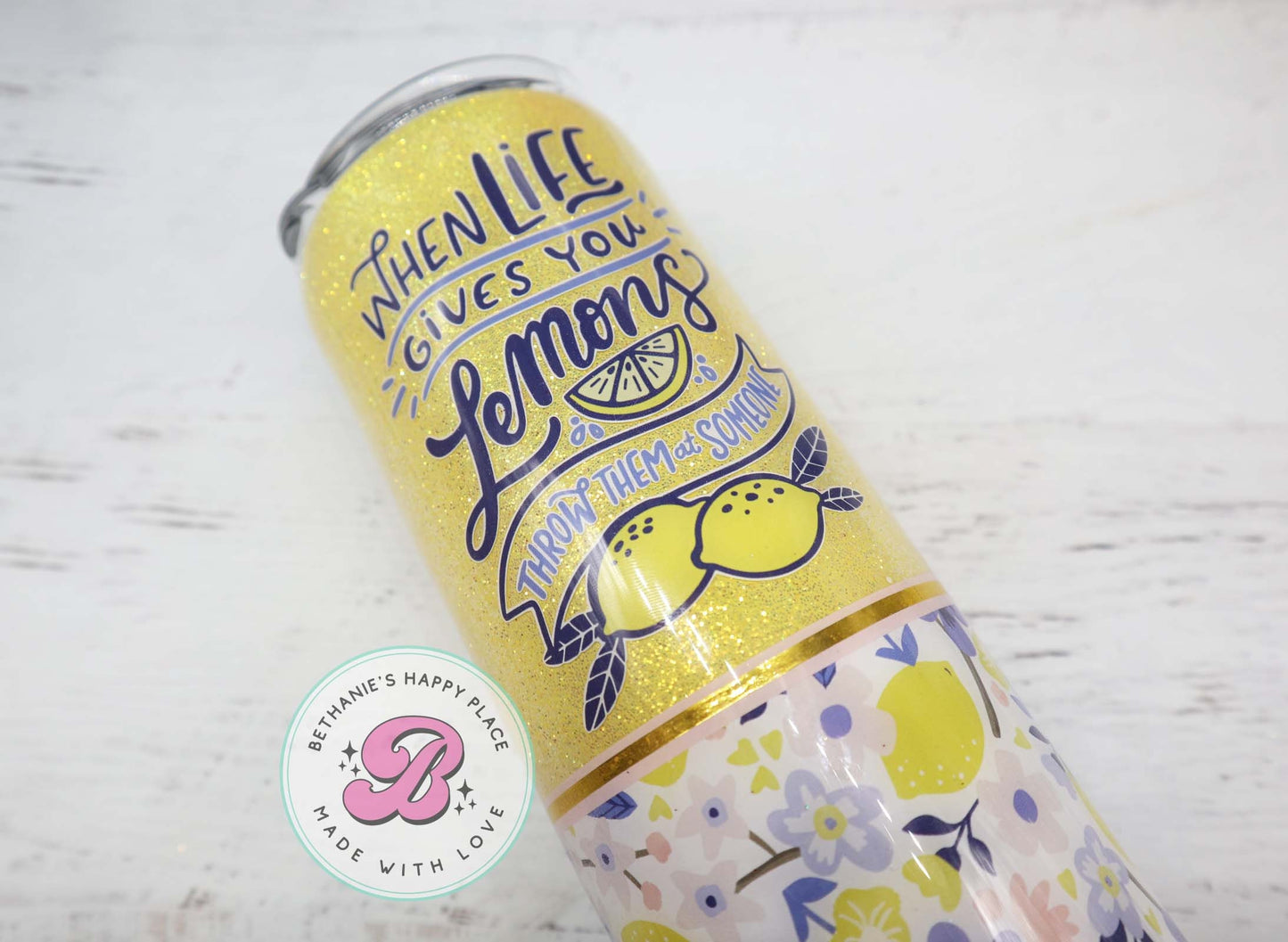 READY TO SHIP 20oz lemon glitter tumbler, funny lemon glitter tumbler, lemon gifts, when life gives you lemons throw them at someone