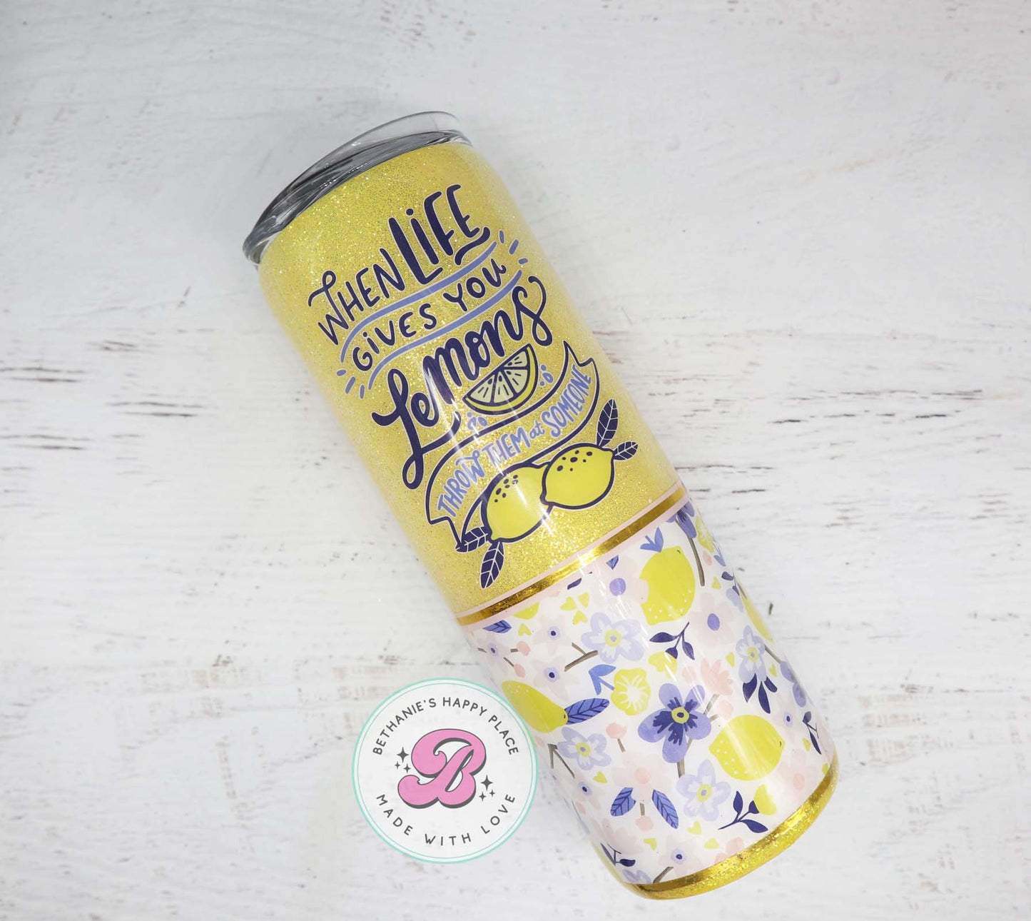 READY TO SHIP 20oz lemon glitter tumbler, funny lemon glitter tumbler, lemon gifts, when life gives you lemons throw them at someone