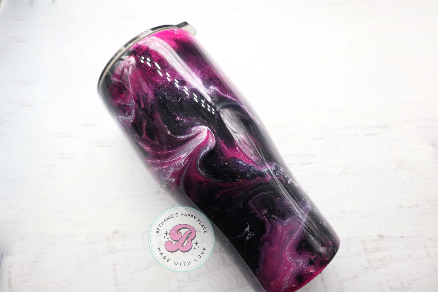 READY TO SHIP 24oz pink and black marble tumbler, alcohol ink tumbler, custom tumbler, travel cup, swirl tumbler