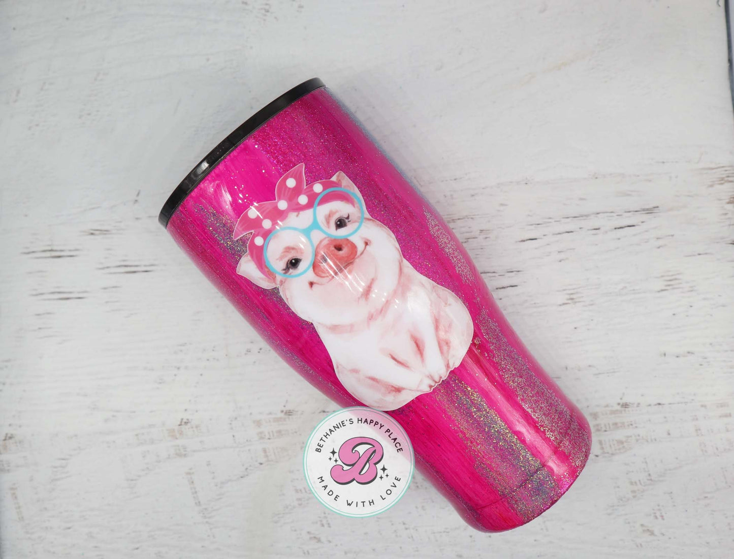 READY TO SHIP 24oz pig tumbler, pink pig glitter tumbler, personalized glitter tumbler, pig gifts, gifts for her, pig travel cup