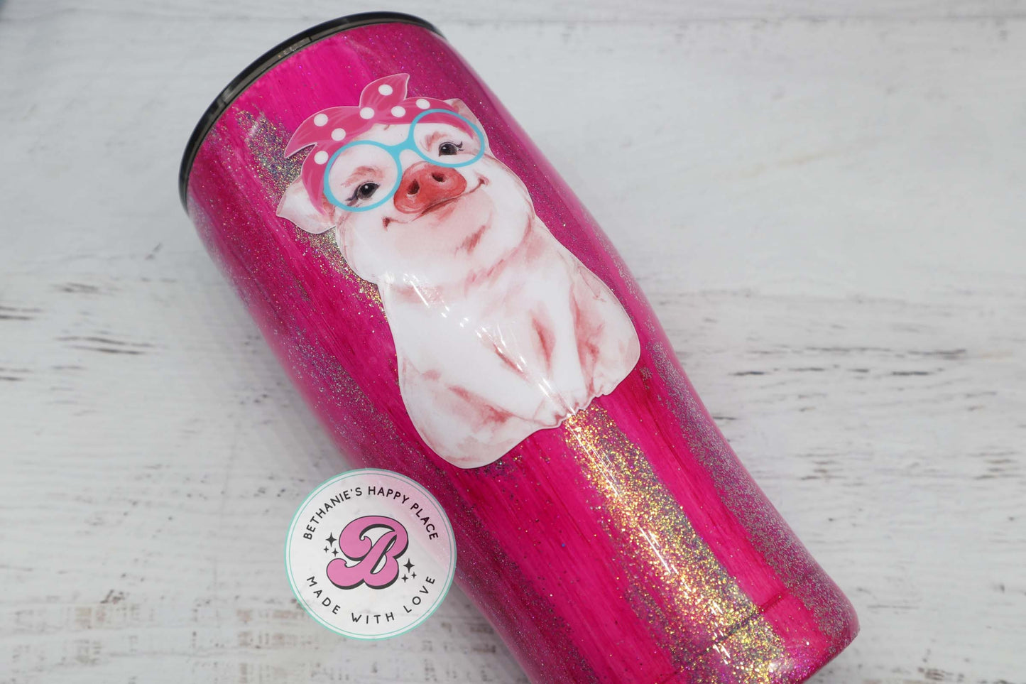 READY TO SHIP 24oz pig tumbler, pink pig glitter tumbler, personalized glitter tumbler, pig gifts, gifts for her, pig travel cup