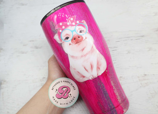 READY TO SHIP 24oz pig tumbler, pink pig glitter tumbler, personalized glitter tumbler, pig gifts, gifts for her, pig travel cup