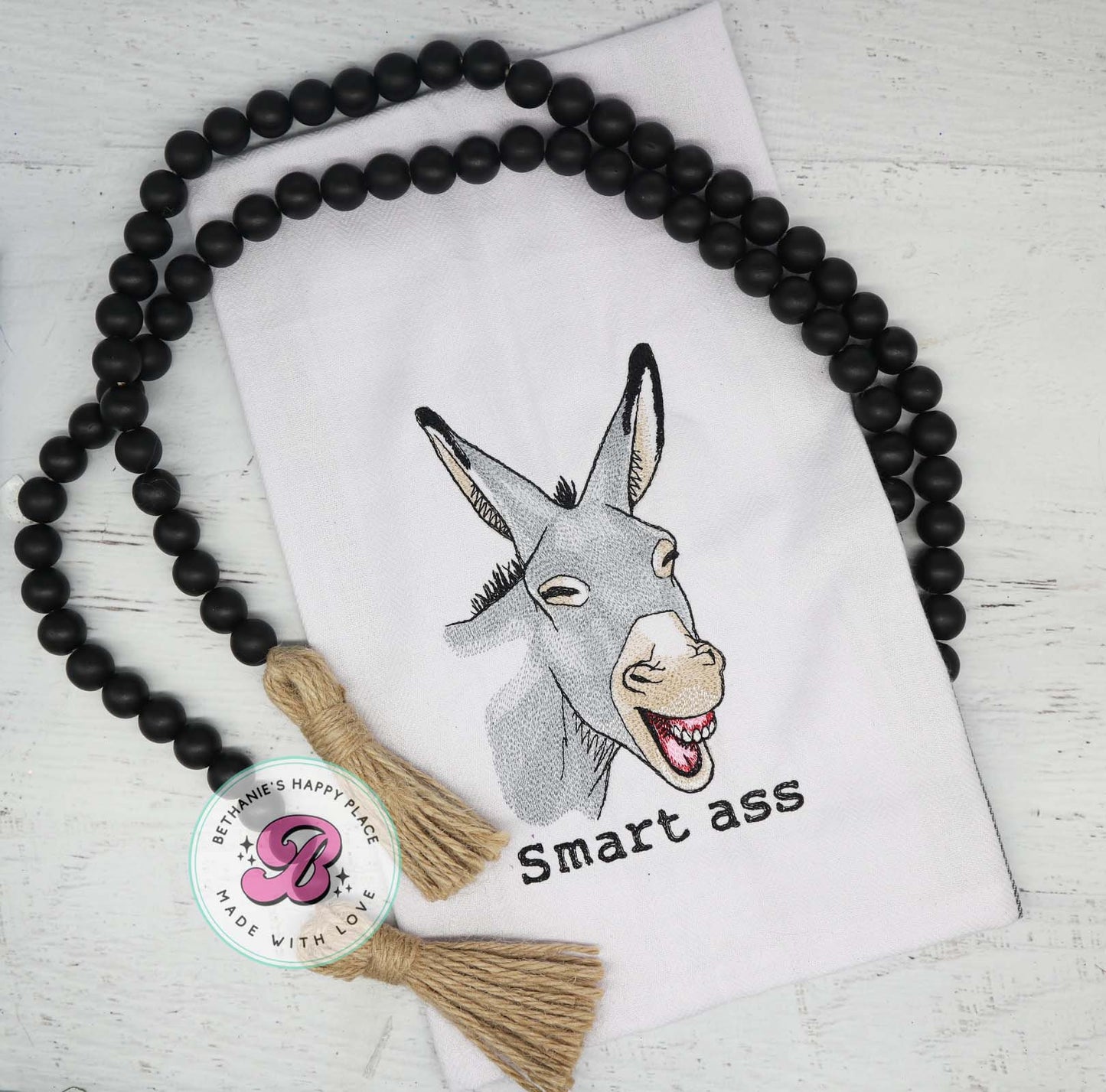 Funny kitchen towel, smart ass donkey kitchen towel, embroidered towel, kitchen gifts, funny gifts, donkey gifts, dish towel