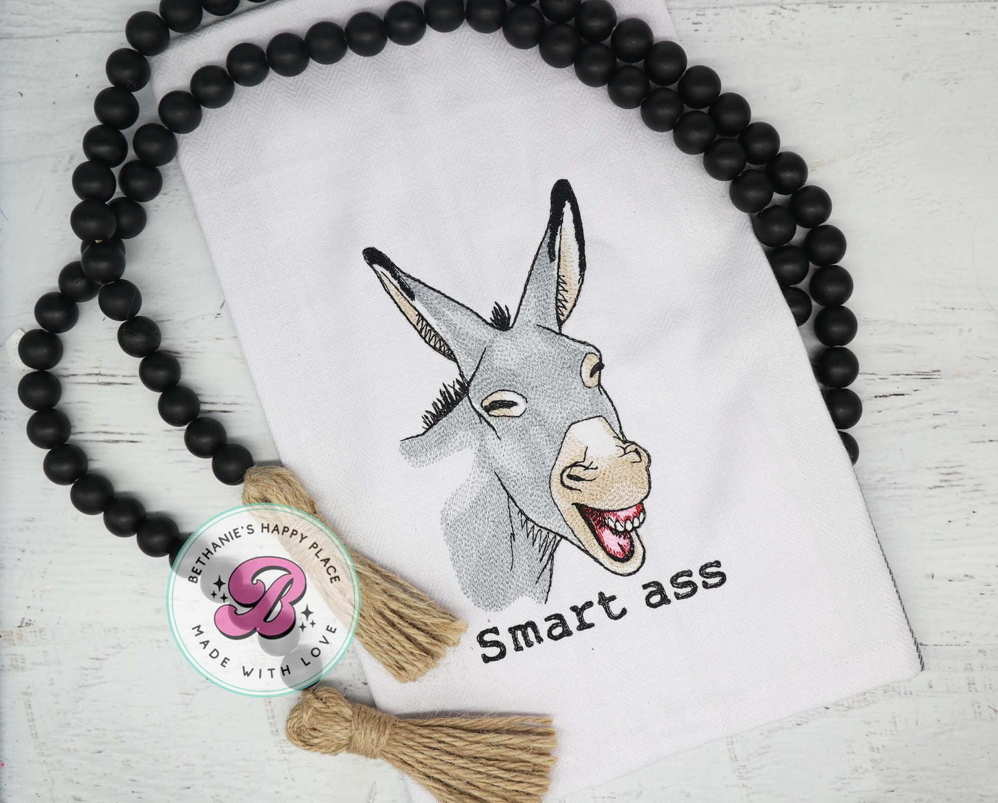 Funny kitchen towel, smart ass donkey kitchen towel, embroidered towel, kitchen gifts, funny gifts, donkey gifts, dish towel