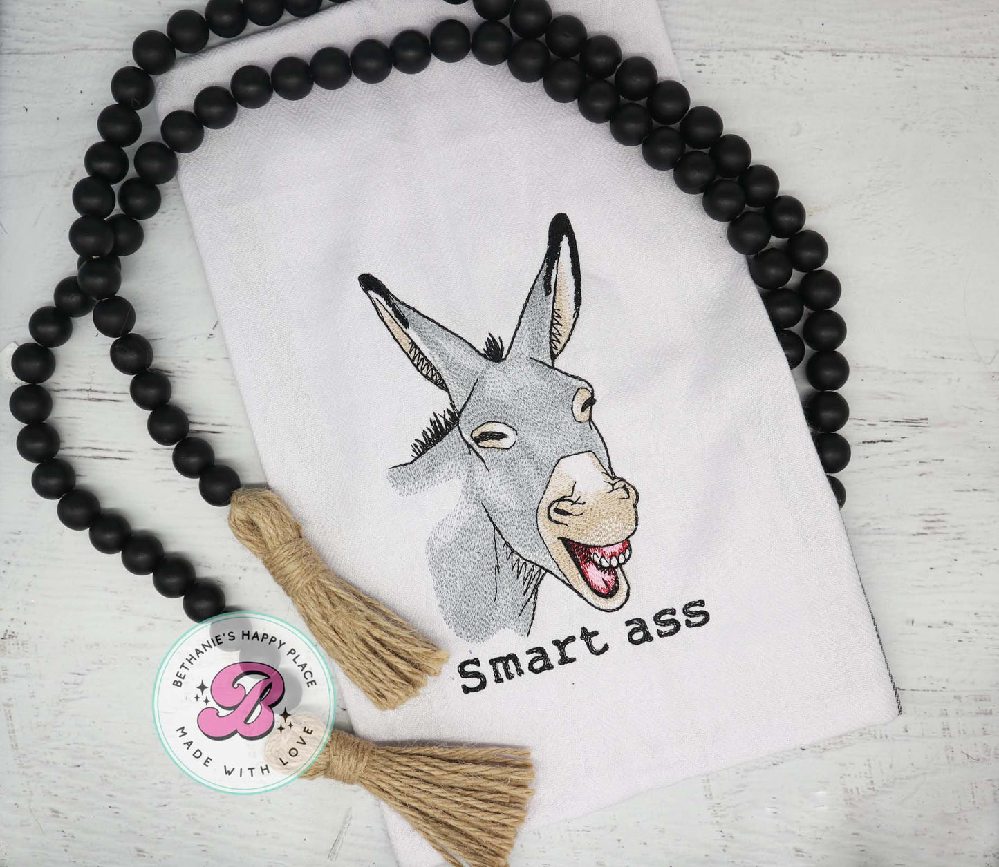 Funny kitchen towel, smart ass donkey kitchen towel, embroidered towel, kitchen gifts, funny gifts, donkey gifts, dish towel