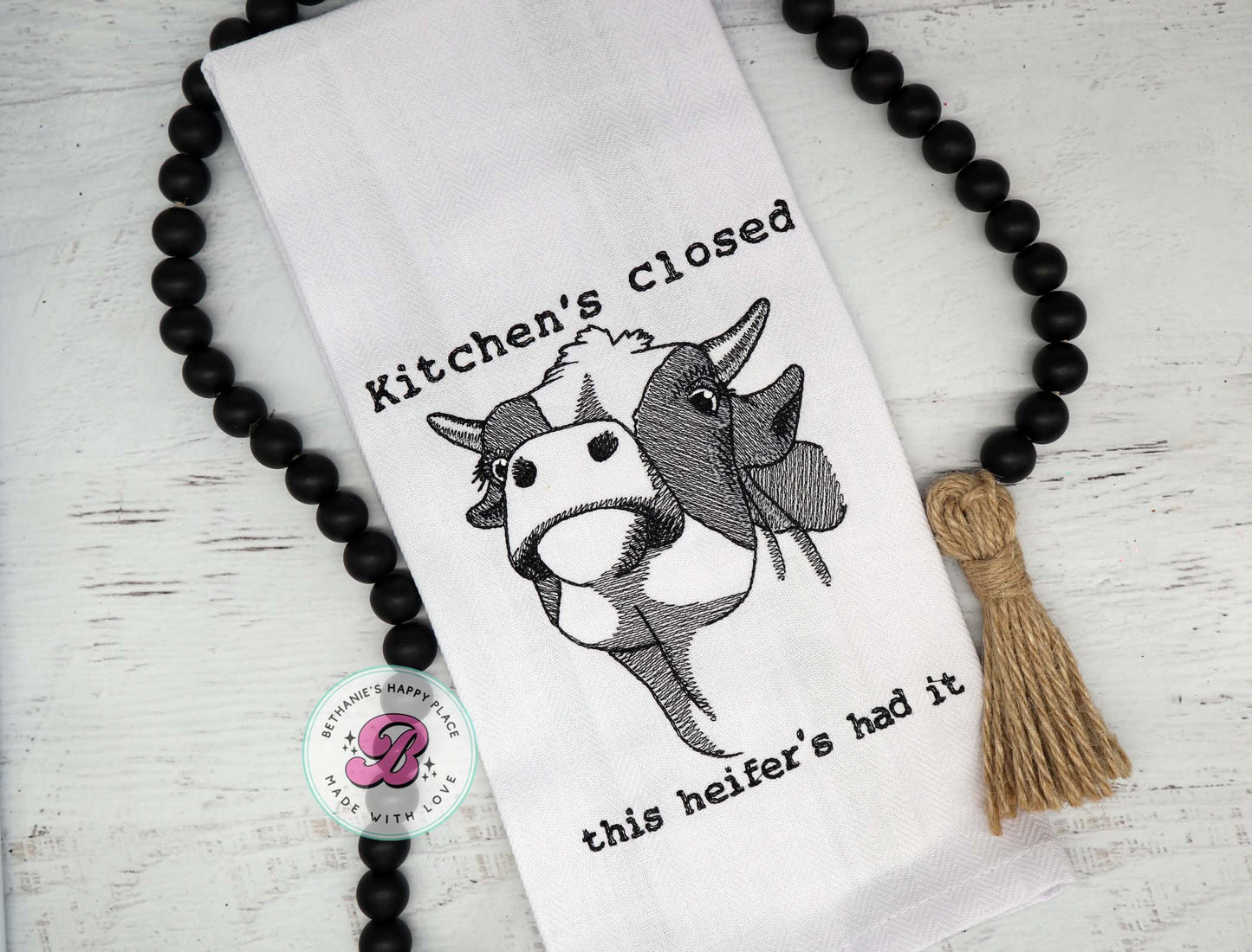 Heifer cow kitchen towel, kitchen's closed, this heifer's had it, funny cow kitchen towel, cow dish cloth, farm gifts, farmhouse decor