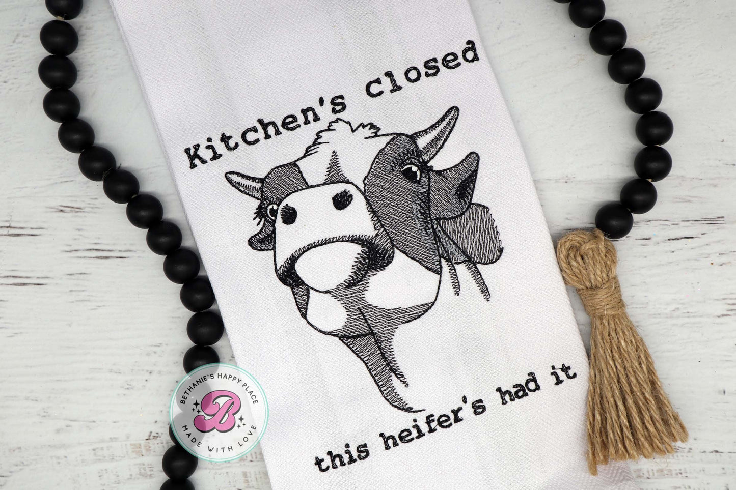 Heifer cow kitchen towel, kitchen's closed, this heifer's had it, funny cow kitchen towel, cow dish cloth, farm gifts, farmhouse decor